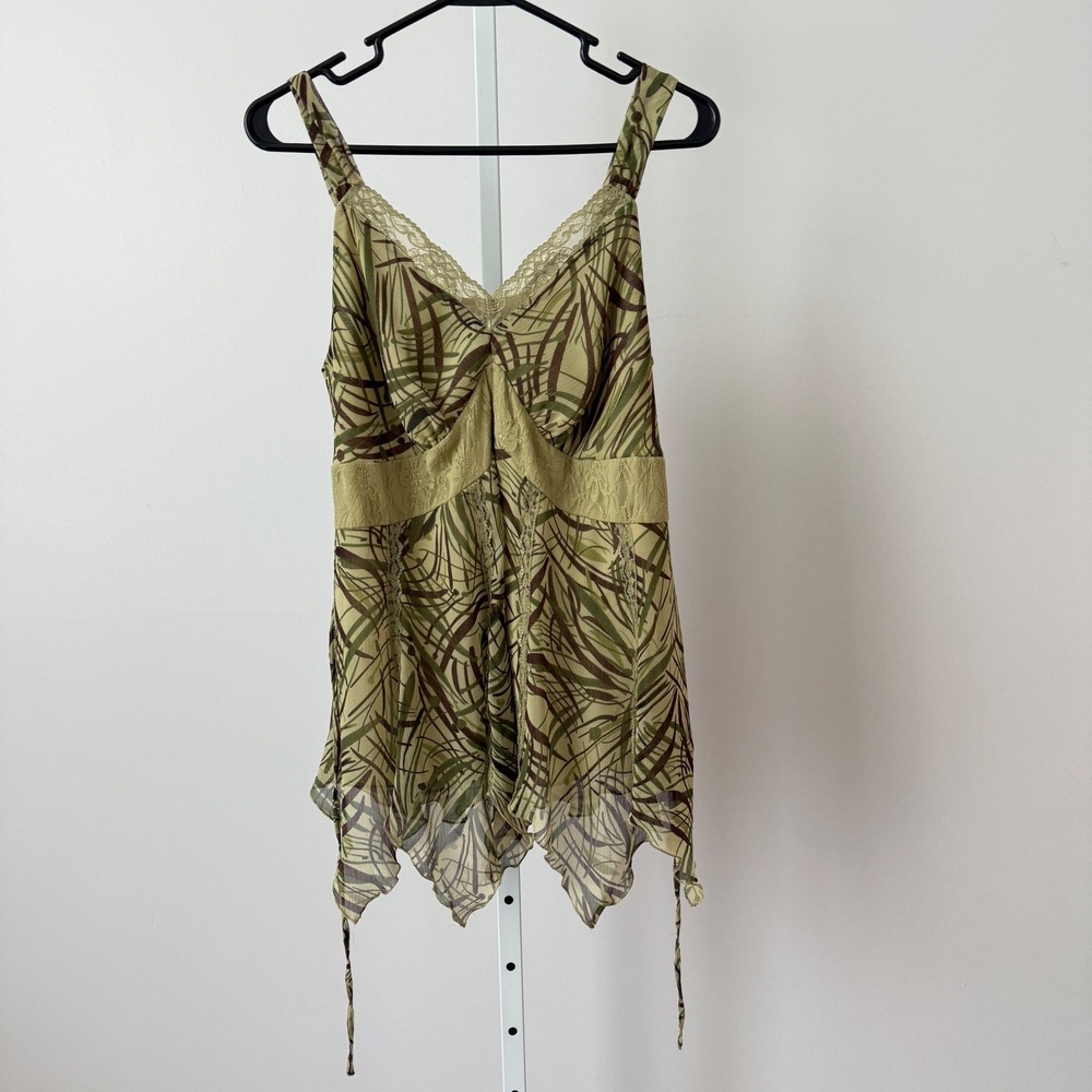 Separates by NY City Design Co. Y2k Fairy Green Brown Leaf‎ Print Lace Top sz L